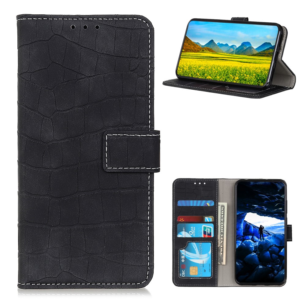 Wallet Stand Crocodile Texture Leather Protector Case for OnePlus 9 - Black-1
