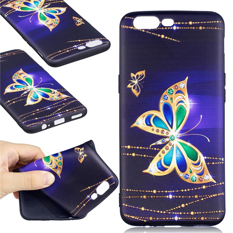 Embossed Pattern Soft TPU Mobile Phone Back Cover for OnePlus 5 - Gold Butterflies-1