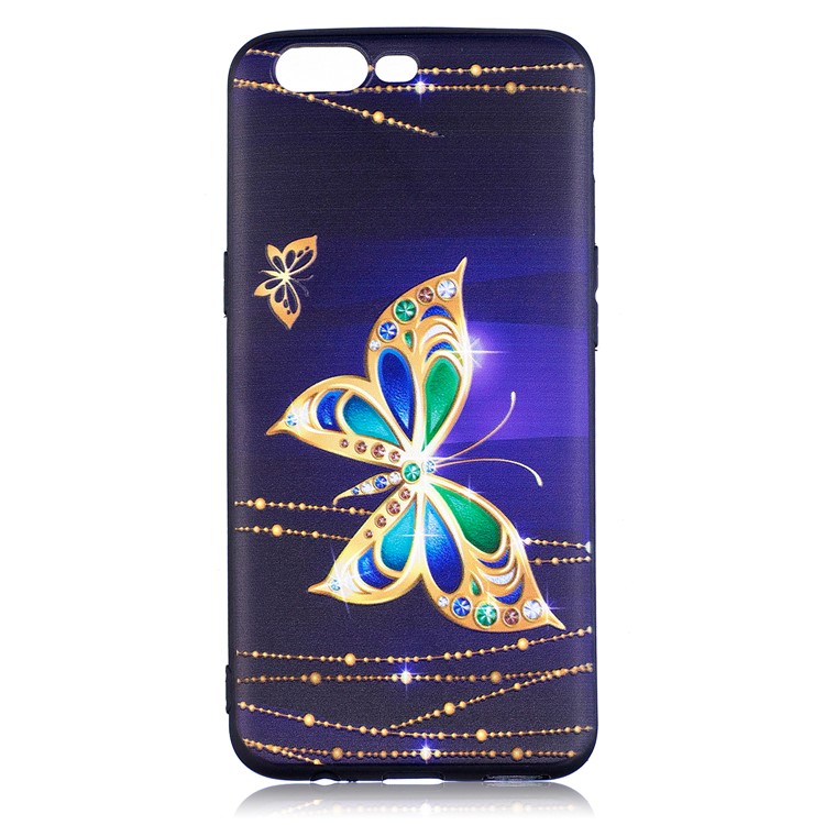 Embossed Pattern Soft TPU Mobile Phone Back Cover for OnePlus 5 - Gold Butterflies-3