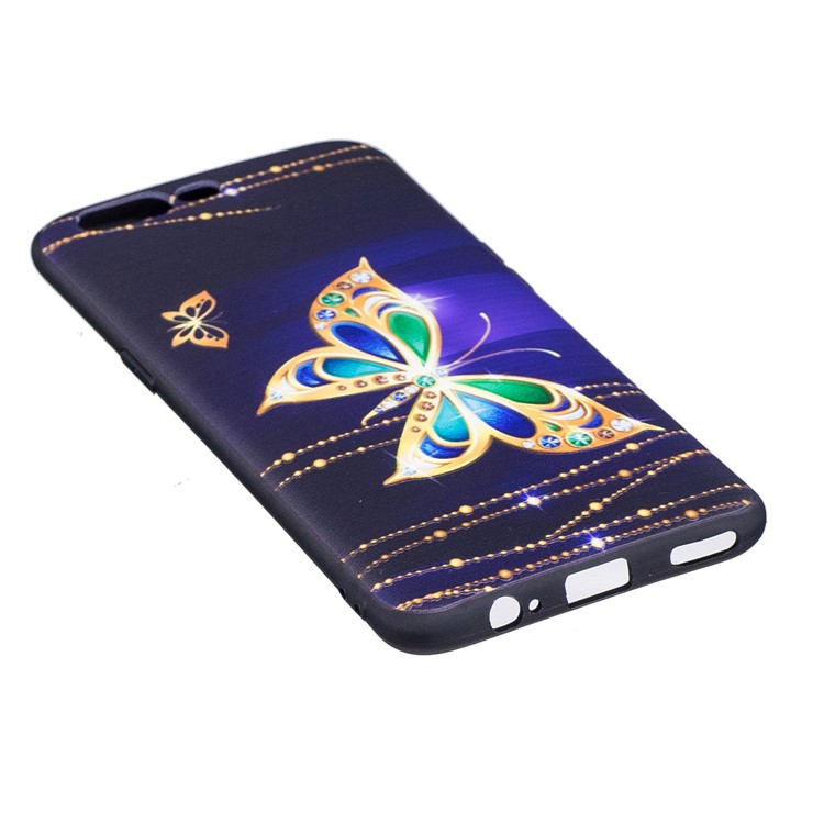 Embossed Pattern Soft TPU Mobile Phone Back Cover for OnePlus 5 - Gold Butterflies-4