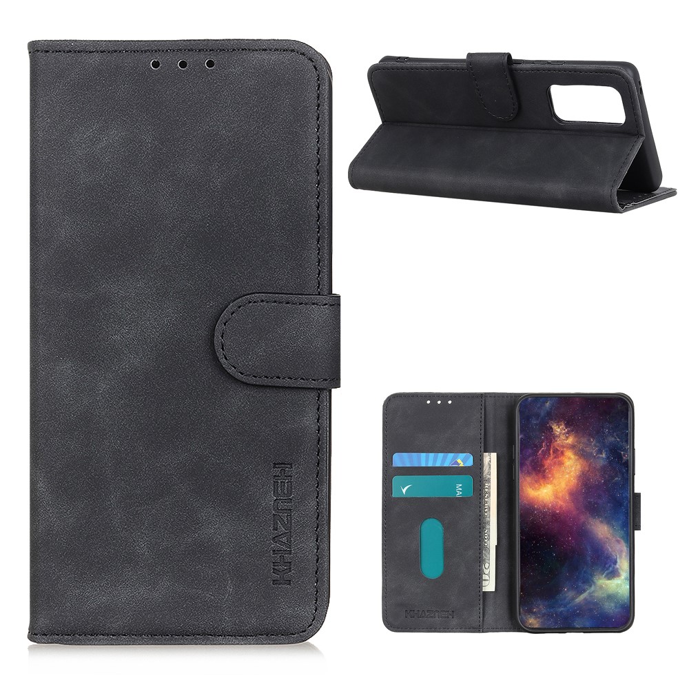 KHAZNEH Retro Style Folio Flip Leather Mobile Phone Wallet Stand Cover Case for OnePlus 9 - Black-1