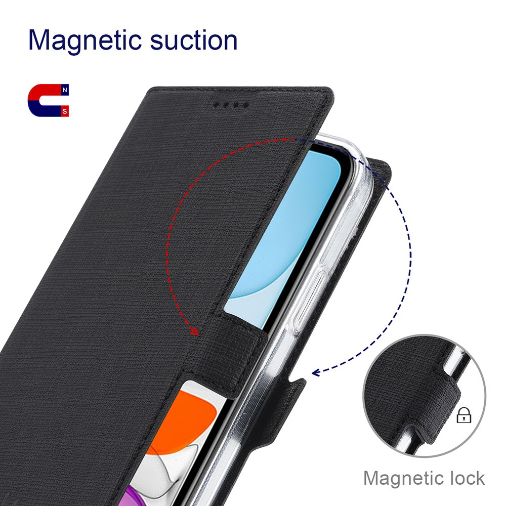 VILI DMK Double Card Holder Magnetic Clasp Leather Wallet Stand Cover for OnePlus Nord N10 5G - Black-2