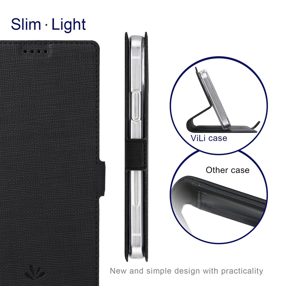 VILI DMK Double Card Holder Magnetic Clasp Leather Wallet Stand Cover for OnePlus Nord N10 5G - Black-4