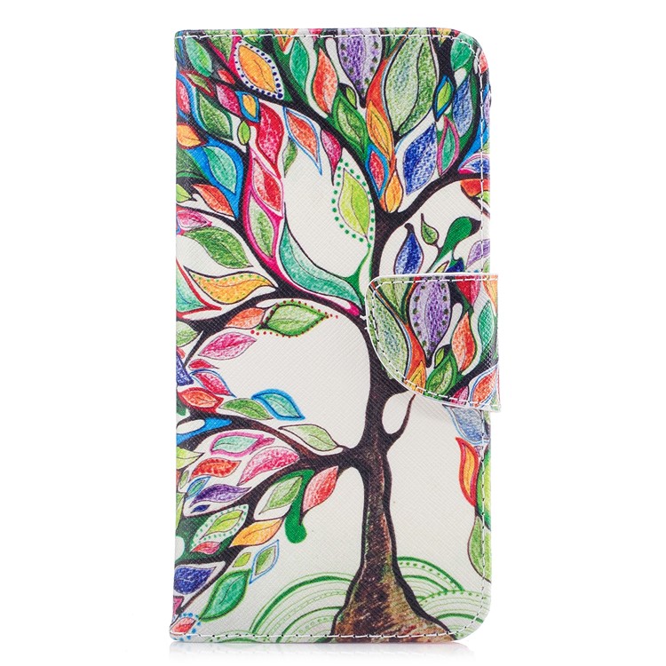 Patterned PU Leather Wallet Stand Protective Phone Shell for OnePlus 5 - Tree with Colorful Leaves-2