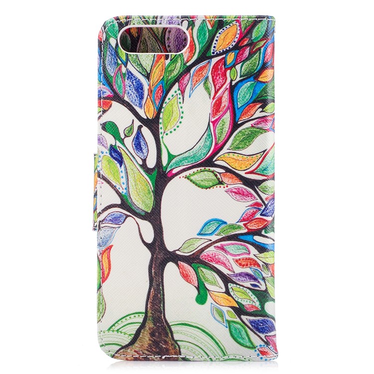 Patterned PU Leather Wallet Stand Protective Phone Shell for OnePlus 5 - Tree with Colorful Leaves-3