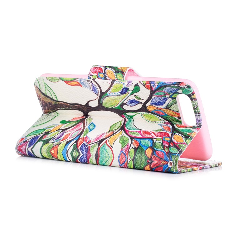 Patterned PU Leather Wallet Stand Protective Phone Shell for OnePlus 5 - Tree with Colorful Leaves-4