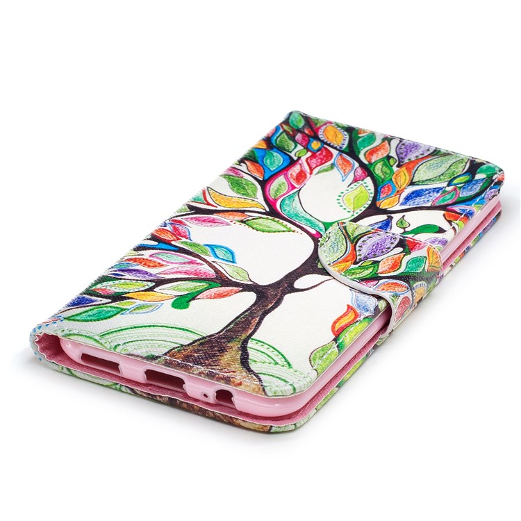 Patterned PU Leather Wallet Stand Protective Phone Shell for OnePlus 5 - Tree with Colorful Leaves-6