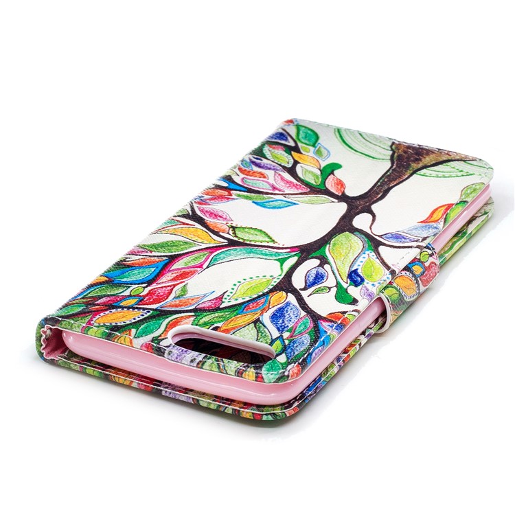 Patterned PU Leather Wallet Stand Protective Phone Shell for OnePlus 5 - Tree with Colorful Leaves-7
