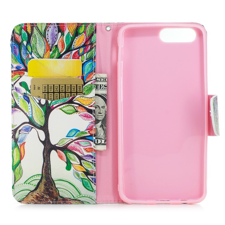 Patterned PU Leather Wallet Stand Protective Phone Shell for OnePlus 5 - Tree with Colorful Leaves-8