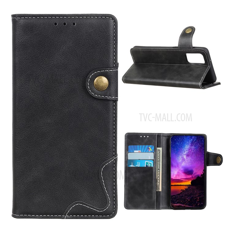S Shape Textured PU Leather Wallet Case for OnePlus 9 Supporting Stand Cover - Black-1