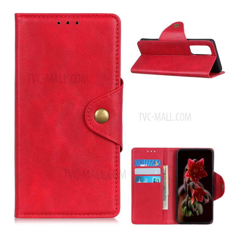 Brass Buckle Magnetic PU Leather Case with Wallet Stand Design for OnePlus 9 Pro Cellphone Cover - Red-1