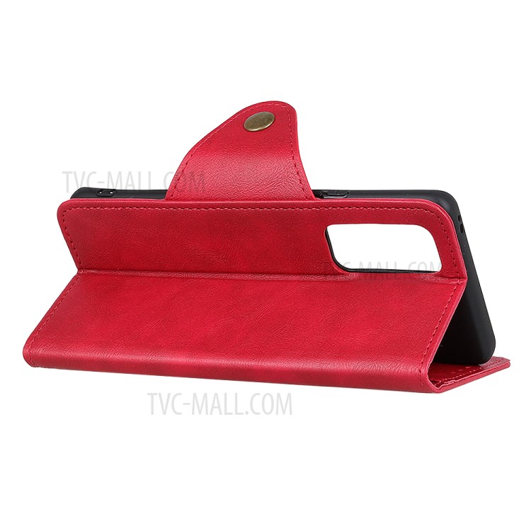 Brass Buckle Magnetic PU Leather Case with Wallet Stand Design for OnePlus 9 Pro Cellphone Cover - Red-9