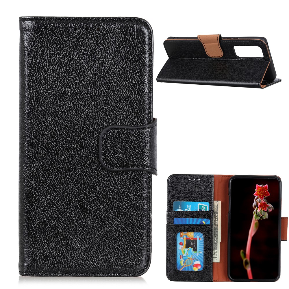 Nappa Texture Split Leather Cellphone Cover Case with Wallet Stand Design for OnePlus 9 Pro - Black-1