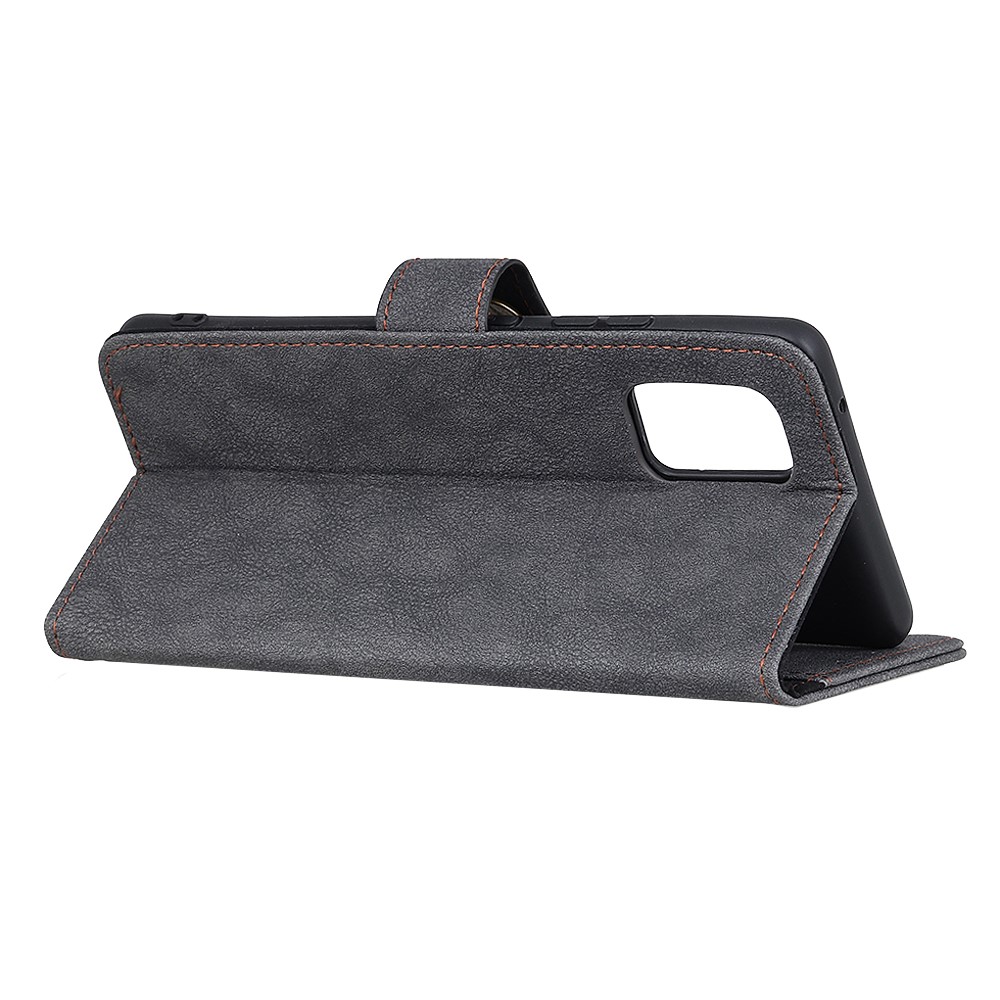 KHAZHEN Retro Stitching Split Leather Phone Cover Case Wallet Design for OnePlus 9 Pro - Black-9