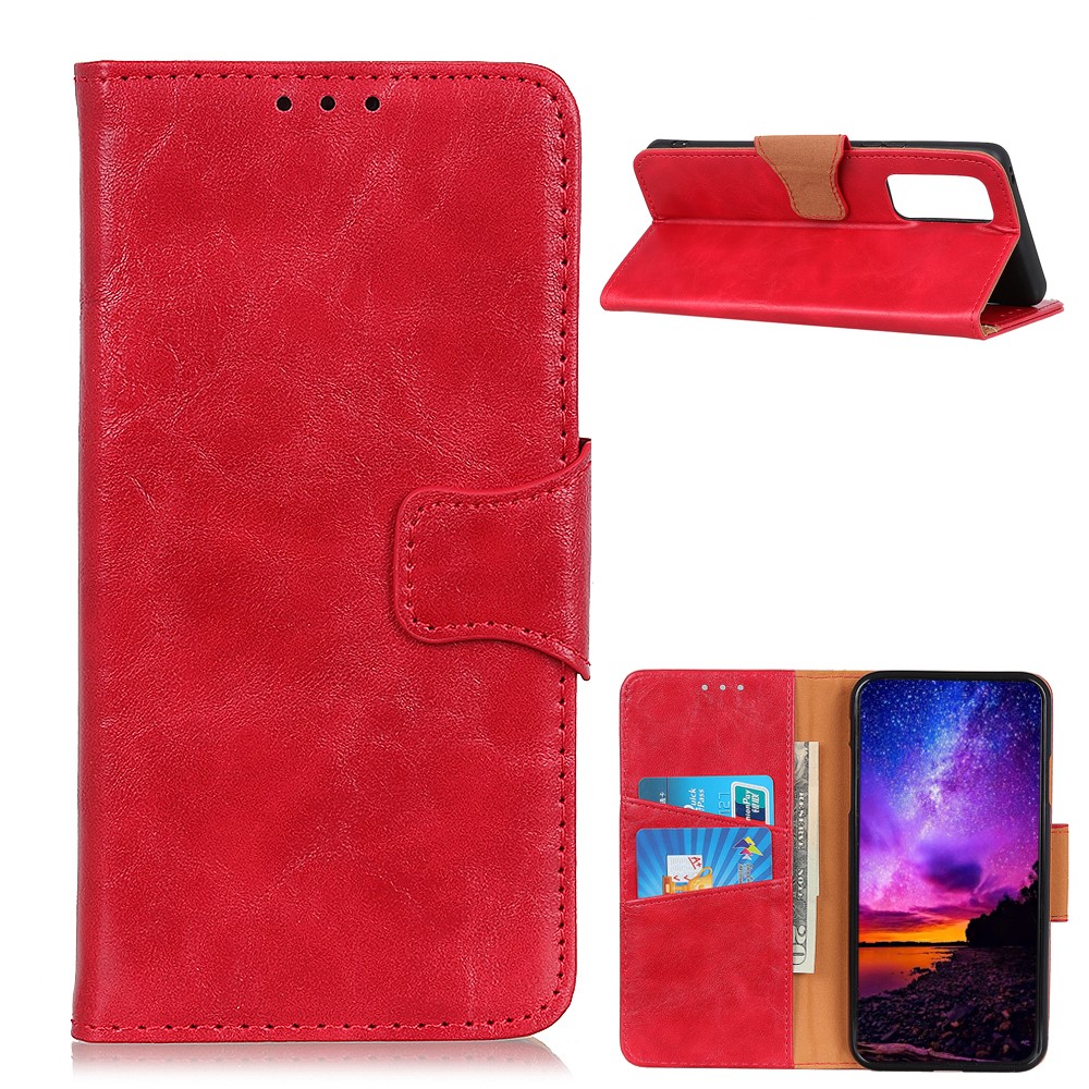 For OnePlus 9 Pro Wallet Stand Crazy Horse PU Leather Protector Cover - Red-1