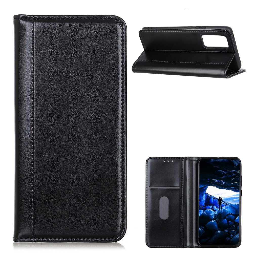 Auto-absorbed Split Leather Wallet Case Stand Cover for OnePlus 9 Pro - Black-1