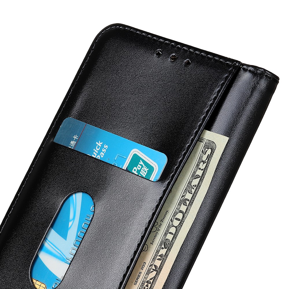 Auto-absorbed Split Leather Wallet Case Stand Cover for OnePlus 9 Pro - Black-2
