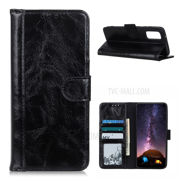 Crazy Horse Texture Leather Cell Phone Case Shell for OnePlus 9 Pro - Black-1