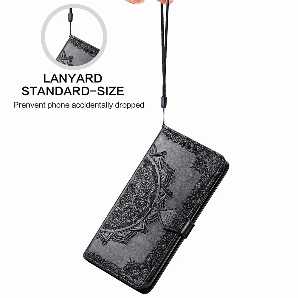 Embossed Mandala Flower Leather Case with Wallet Stand for OnePlus Nord N10 5G - Black-16