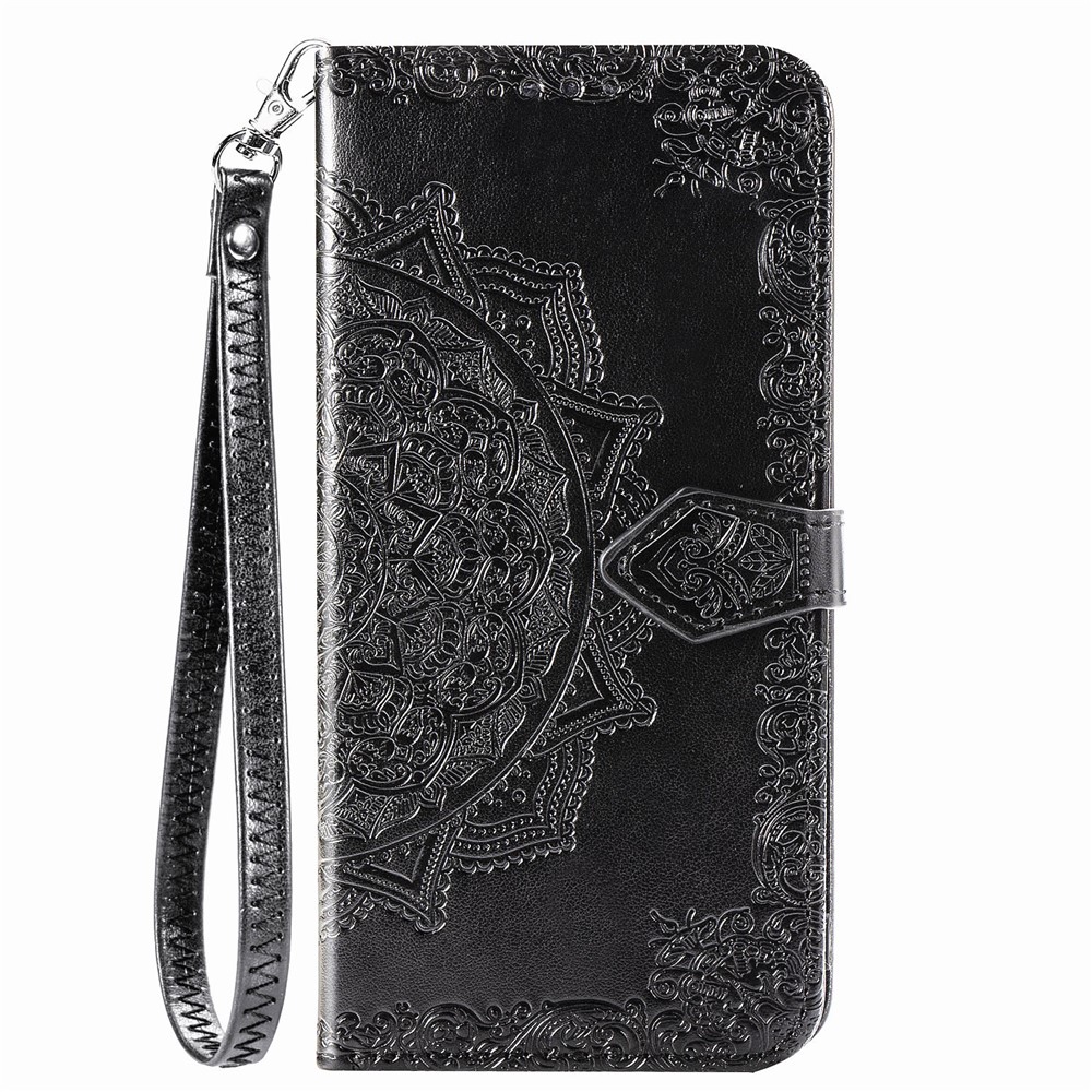 Embossed Mandala Flower Leather Case with Wallet Stand for OnePlus Nord N10 5G - Black-17