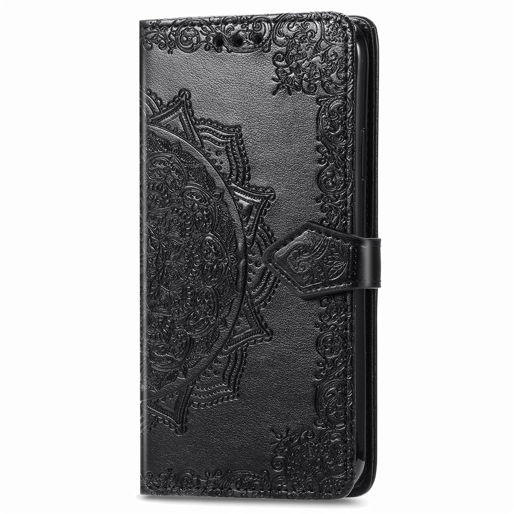 Embossed Mandala Flower Leather Case with Wallet Stand for OnePlus Nord N10 5G - Black-3
