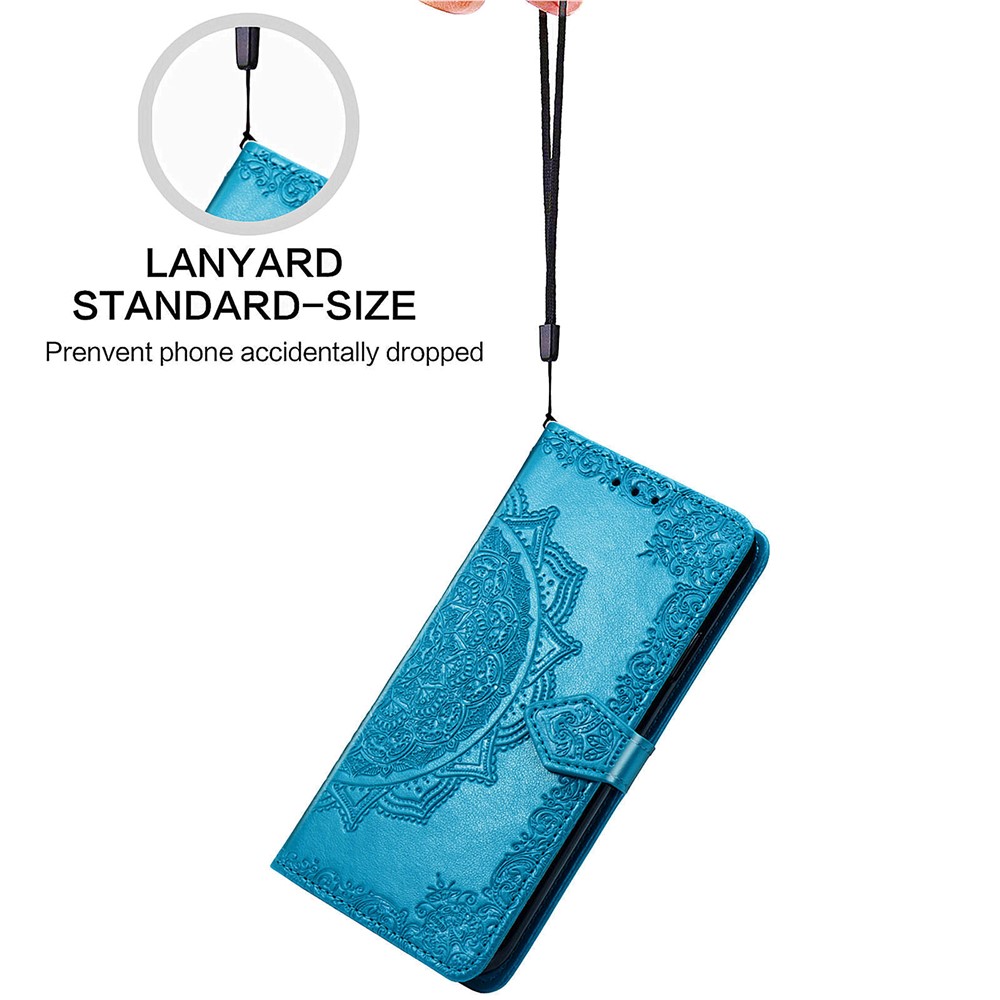 Embossed Mandala Flower Leather Case with Wallet Stand for OnePlus Nord N100 - Blue-17