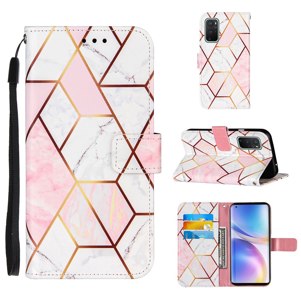 Splicing Marble Pattern Stand Leather Case with Lanyard for OnePlus 9 - Style A-1