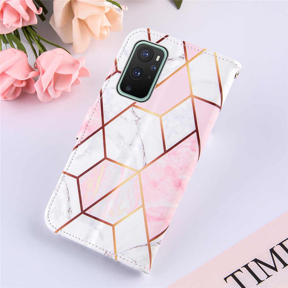 Splicing Marble Pattern Stand Leather Case with Lanyard for OnePlus 9 - Style A-7