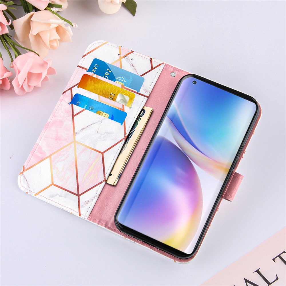 Splicing Marble Pattern Stand Leather Case with Lanyard for OnePlus 9 - Style A-9