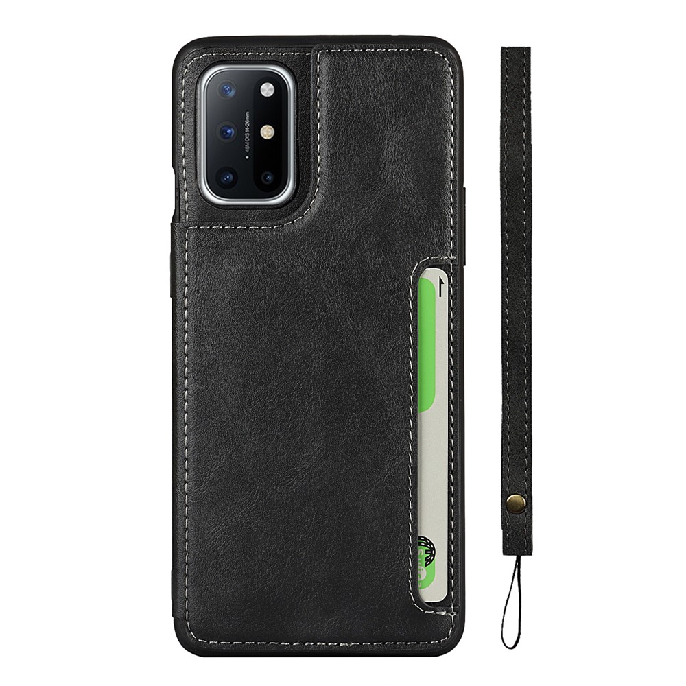 Para OnePlus 8T Button Flip PU Cuero Recubierto de Cuero Tpu Willet Telep Cover Case - Negro