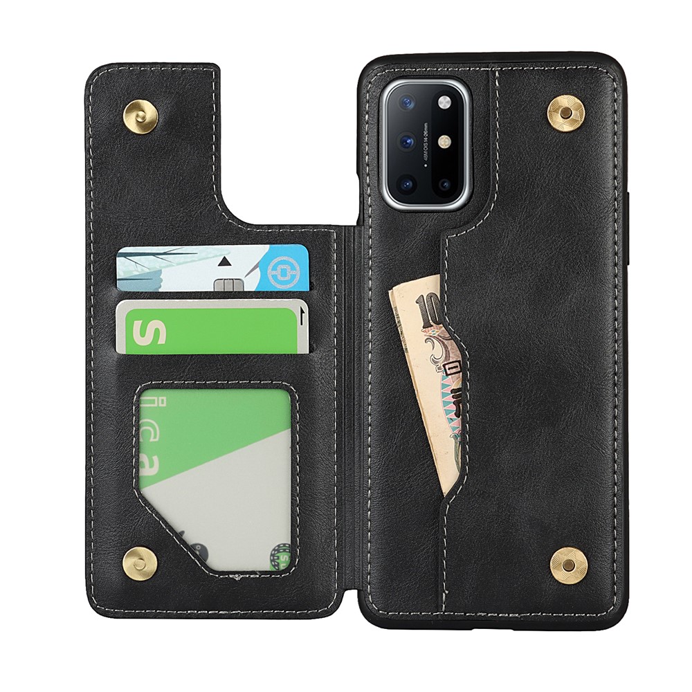 For OnePlus 8T Button Flip PU Leather Coated TPU Wallet Phone Cover Case - Black-5