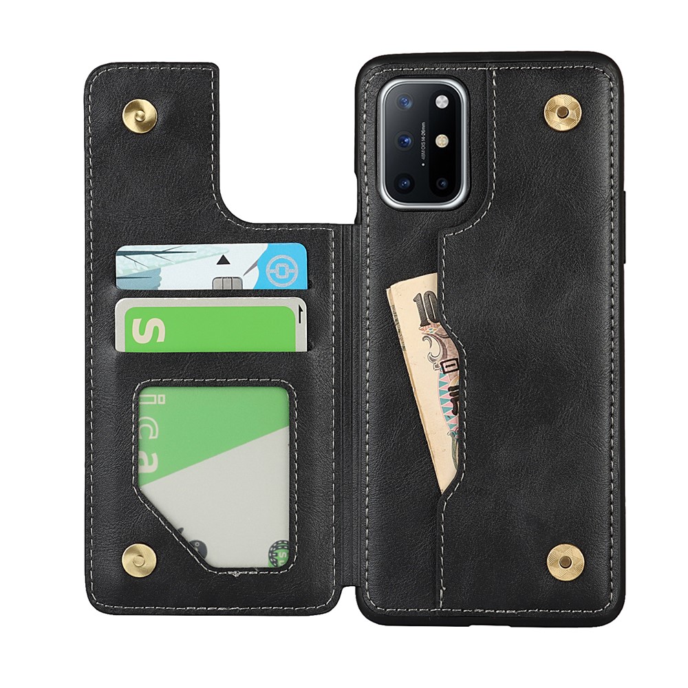 Para OnePlus 8T Button Flip PU Cuero Recubierto de Cuero Tpu Willet Telep Cover Case - Negro