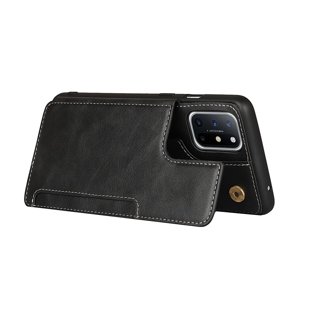 For OnePlus 8T Button Flip PU Leather Coated TPU Wallet Phone Cover Case - Black-7