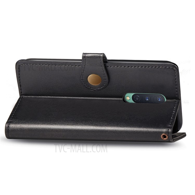 Solid Color Round Buckle Design Leather Phone Stand Case Shell with Wallet for OnePlus 8 - Black-6
