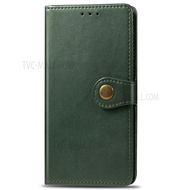Solid Color Round Buckle Design Leather Phone Stand Case Shell with Wallet for OnePlus 8 - Blackish Green-2
