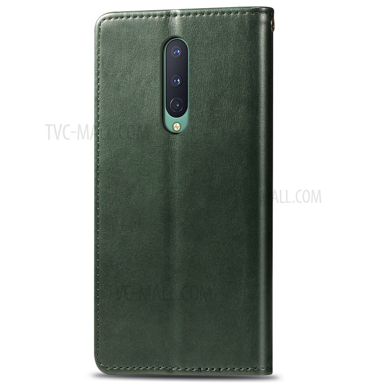 Solid Color Round Buckle Design Leather Phone Stand Case Shell with Wallet for OnePlus 8 - Blackish Green-3