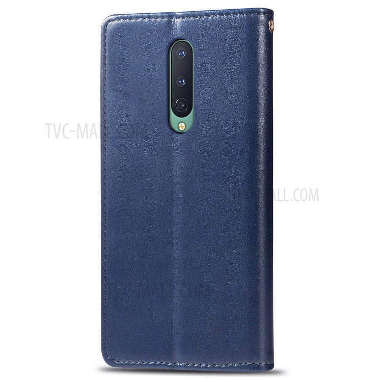 Solid Color Round Buckle Design Leather Phone Stand Case Shell with Wallet for OnePlus 8 - Dark Blue-3