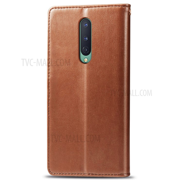 Solid Color Round Buckle Design Leather Phone Stand Case Shell with Wallet for OnePlus 8 - Light Brown-3