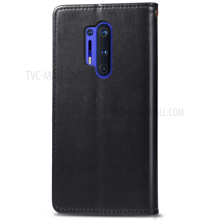 Round Buckle Design Wallet Stand Leather Phone Shell for OnePlus 8 Pro Solid Color Phone Case - Black-3