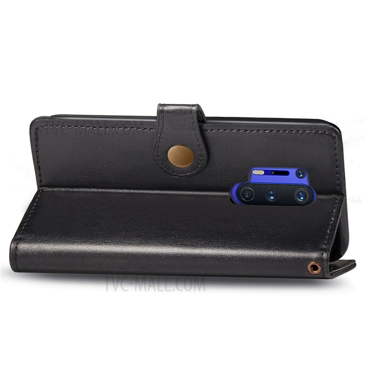 Round Buckle Design Wallet Stand Leather Phone Shell for OnePlus 8 Pro Solid Color Phone Case - Black-6