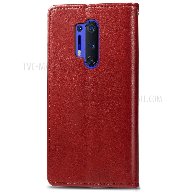 Round Buckle Design Wallet Stand Leather Phone Shell for OnePlus 8 Pro Solid Color Phone Case - Red-3