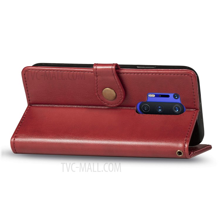 Round Buckle Design Wallet Stand Leather Phone Shell for OnePlus 8 Pro Solid Color Phone Case - Red-6