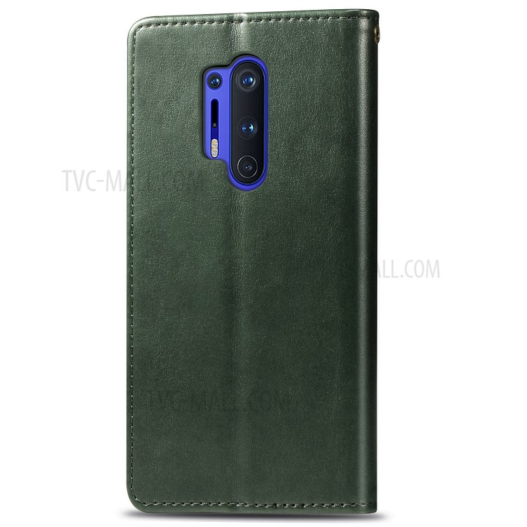 Round Buckle Design Wallet Stand Leather Phone Shell for OnePlus 8 Pro Solid Color Phone Case - Blackish Green-3