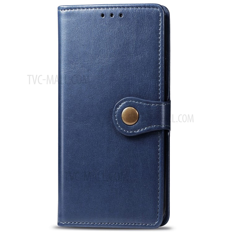 Round Buckle Design Wallet Stand Leather Phone Shell for OnePlus 8 Pro Solid Color Phone Case - Dark Blue-2