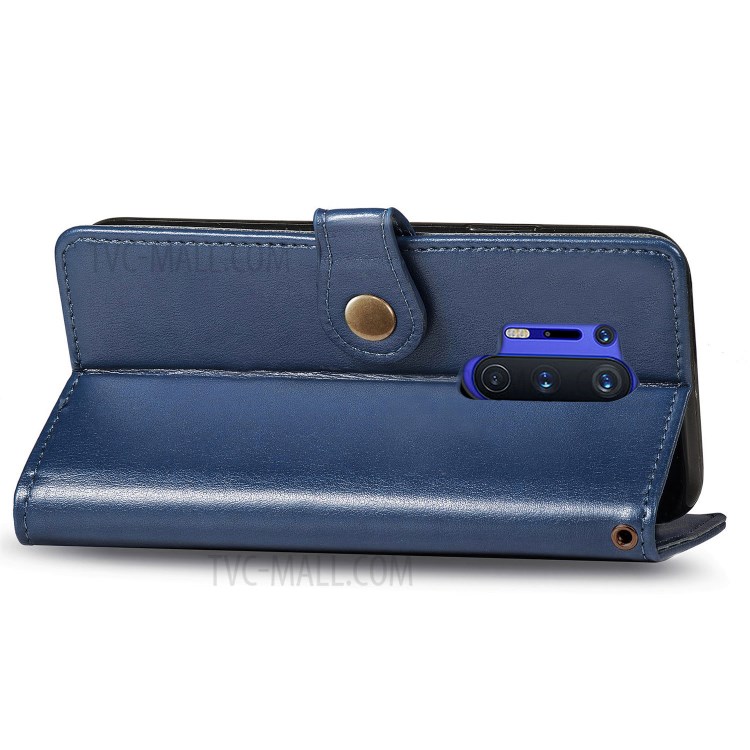 Round Buckle Design Wallet Stand Leather Phone Shell for OnePlus 8 Pro Solid Color Phone Case - Dark Blue-6