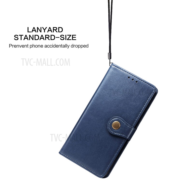 Round Buckle Design Wallet Stand Leather Phone Shell for OnePlus 8 Pro Solid Color Phone Case - Dark Blue-8