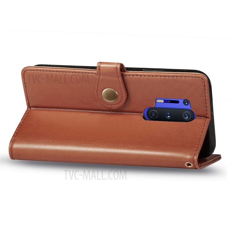 Round Buckle Design Wallet Stand Leather Phone Shell for OnePlus 8 Pro Solid Color Phone Case - Light Brown-6