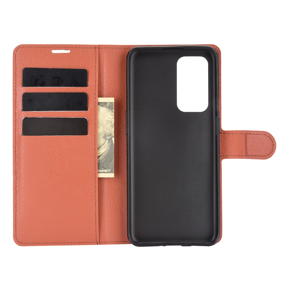 Wallet Design Litchi Texture Leather Phone Stand Cover Protector for OnePlus 9 - Brown-2