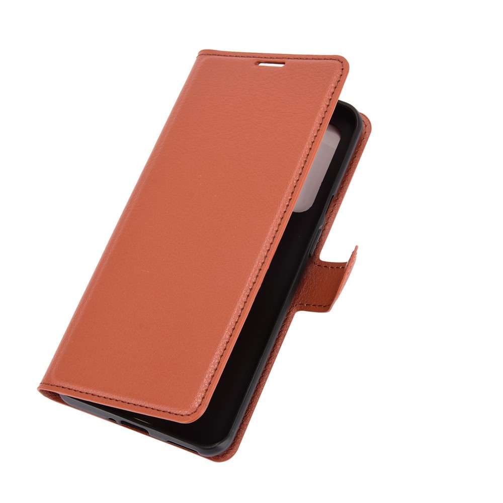 Wallet Design Litchi Textur Leder Telefon Stand Cover Protector Für OnePlus 9 (EU / US Version) - Braun