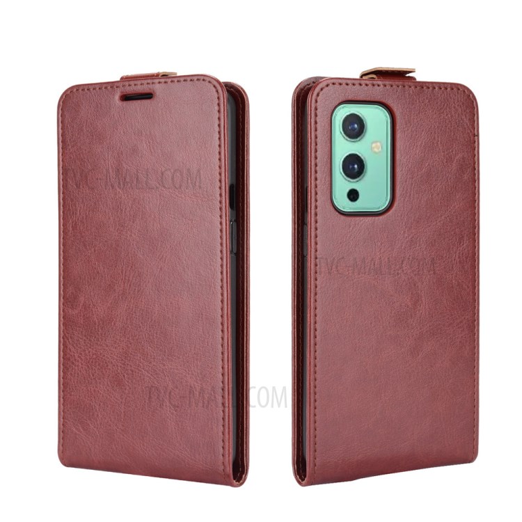 Vertical Flip Design Crazy Horse Texture Leather Case with Card Holder for OnePlus 9 - Brown-4